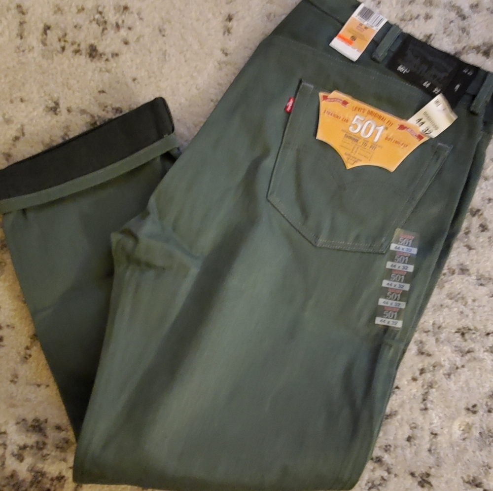 NWT Levis 501 Mens Original Shrink To Fit Jeans 44x32 Teal